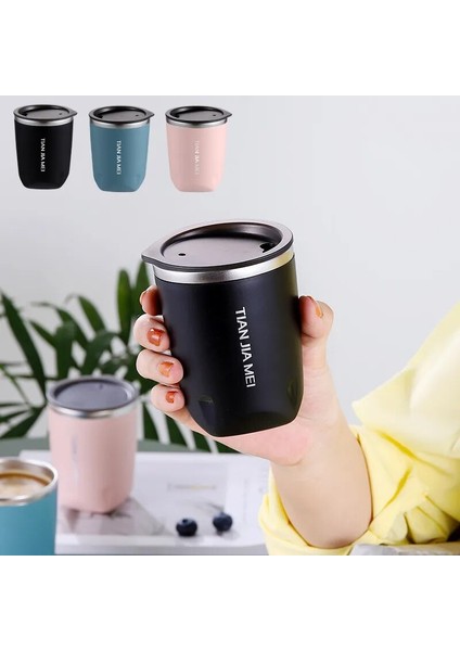 Pembe 300ML 300ML Termal Kahve Fincanı Paslanmaz Çelik Buzlu Kahve Kupa Çay Bira Bardağı Sızdırmaz Su Şişesi Vakum Yalıtımlı Bardak Kapaklı (Yurt Dışından)