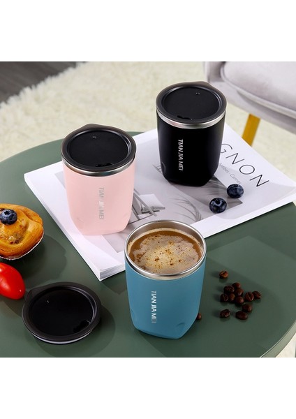 Pembe 300ML 300ML Termal Kahve Fincanı Paslanmaz Çelik Buzlu Kahve Kupa Çay Bira Bardağı Sızdırmaz Su Şişesi Vakum Yalıtımlı Bardak Kapaklı (Yurt Dışından)