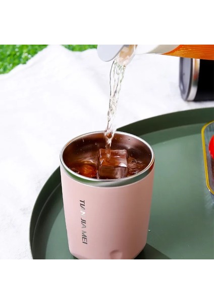 Pembe 300ML 300ML Termal Kahve Fincanı Paslanmaz Çelik Buzlu Kahve Kupa Çay Bira Bardağı Sızdırmaz Su Şişesi Vakum Yalıtımlı Bardak Kapaklı (Yurt Dışından)