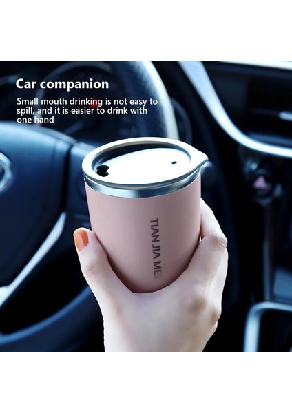 Pembe 300ML 300ML Termal Kahve Fincanı Paslanmaz Çelik Buzlu Kahve Kupa Çay Bira Bardağı Sızdırmaz Su Şişesi Vakum Yalıtımlı Bardak Kapaklı (Yurt Dışından)