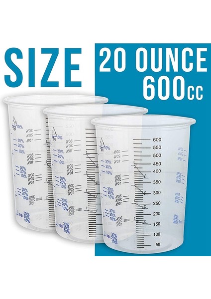 Şeffaf 50 Parça Dereceli Plastik Karıştırma Kapları - Boya, Reçine, Epoksi, Sanat Için Kullanın 20 Oz (600ML) Tek Kullanımlık Esnek Şeffaf (Yurt Dışından)