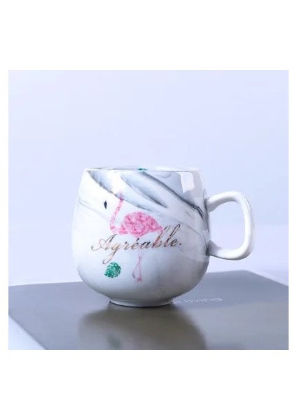 U0212GRI Flamingo Kahve Kupaları Seramik Kupa Seyahat Fincan Sevimli Kedi Ayağı Ins 72*85MM 350 ml (Yurt Dışından)