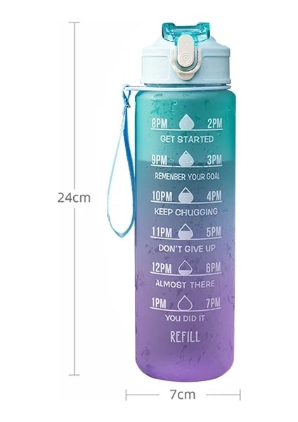 Degrade Yeşil 2000 ml 2 Litre Samanlı Su Şişesi Kawaii Sevimli Içme Spor Şişeleri Kızlar Için Zaman Işaretleyici ile Su Sürahisi Drinkware Açık Fincan (Yurt Dışından)