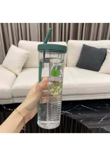 Yeşil 700ML Yaratıcılık Meyve Filtresi Su Pipetli Şişe Plastik Açık Su Bardağı Okul Su Şişesi Seyahat Spor Drinkware Meyve Suyu Bardağı (Yurt Dışından)