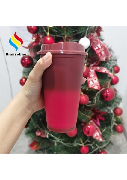 06 16OZ Isı Rengi Değişen Kahve Fincanları Gıda Sınıfı Plastik Su Bardakları Renkli Kapaklı Içecek Sıcaklığa Duyarlı Içecek Kupa (Yurt Dışından)