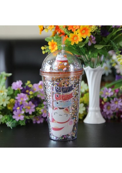 Stil 4 401-500ML 480ML Plastik Samanlı Bardak Çift Katmanlı Su Şişesi Taşınabilir Seyahat Kupa Suyu Soğuk Drinkware Özel Hediye Noel Kupası (Yurt Dışından) fırsatları