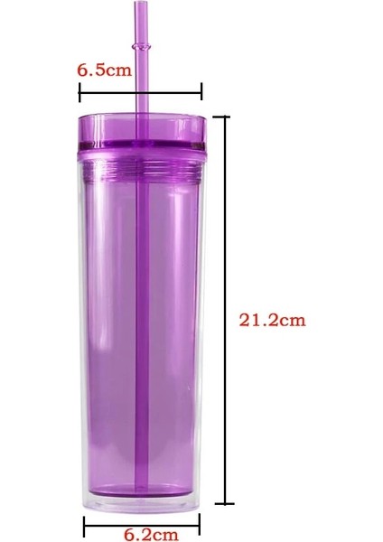 05 16OZ Akrilik Sıska Pipetli Bardak 16OZ Çift Duvar Plastik Şeffaf Tumbler Bardak Yalıtımlı Süt Içme Bardağı Hediyeler Için (Yurt Dışından)