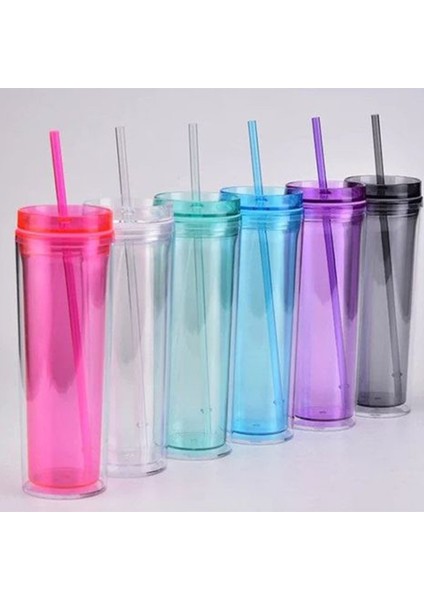 05 16OZ Akrilik Sıska Pipetli Bardak 16OZ Çift Duvar Plastik Şeffaf Tumbler Bardak Yalıtımlı Süt Içme Bardağı Hediyeler Için (Yurt Dışından)