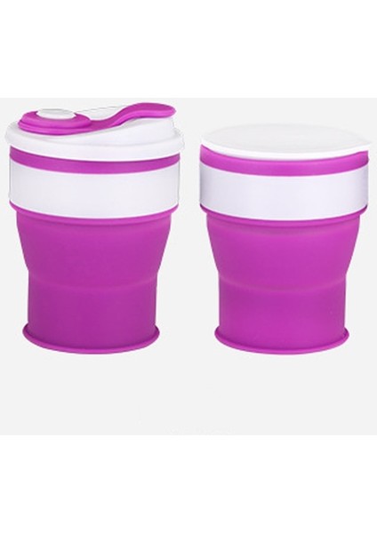 Mor Düz Kapak 400 ml Seyahat Kupa Katlanır Bardak Sıkıştırılmış Katlanabilir Çay Kupa Kadın Silikon Yüksek Sıcaklığa Dayanıklı Kahve Kupa Seyahat Seyahat Kupa (Yurt Dışından)