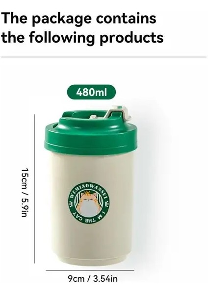 480 ml Yeşil Worthbuy 18/8 Paslanmaz Çelik Tumbler Kahve Fincanı Sızdırmaz Çay Süt Kupa Su Şişesi 380/480 ml Kahvaltı Bardak Reklam (Yurt Dışından)