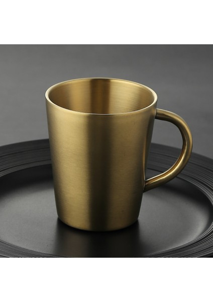 SLIVER-002 300ML 300ML Çift Katmanlı Su Bardağı Ev Yemek Drinkware Kupalar 304 Paslanmaz Çelik Bira Bardağı Altın Şerit Kahve Kulplu Kupalar Tazas (Yurt Dışından)