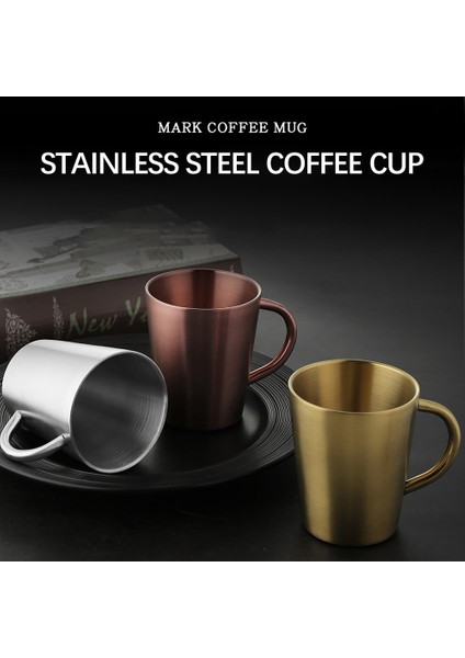 SLIVER-002 300ML 300ML Çift Katmanlı Su Bardağı Ev Yemek Drinkware Kupalar 304 Paslanmaz Çelik Bira Bardağı Altın Şerit Kahve Kulplu Kupalar Tazas (Yurt Dışından)