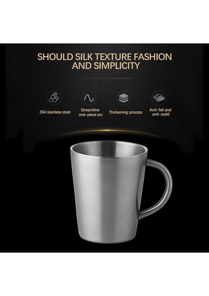 SLIVER-002 300ML 300ML Çift Katmanlı Su Bardağı Ev Yemek Drinkware Kupalar 304 Paslanmaz Çelik Bira Bardağı Altın Şerit Kahve Kulplu Kupalar Tazas (Yurt Dışından)