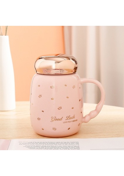 Pembe 450 ml Gypsophila Seramik Kahve Fincanı Yaratıcı Kahvaltı Handgrip Kapaklı Kupa Taşınabilir Çay Su Bardağı Porselen Sofra Noel Hediyesi (Yurt Dışından)