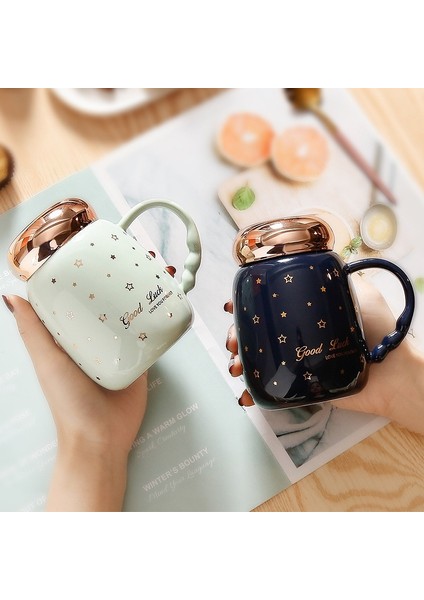 Pembe 450 ml Gypsophila Seramik Kahve Fincanı Yaratıcı Kahvaltı Handgrip Kapaklı Kupa Taşınabilir Çay Su Bardağı Porselen Sofra Noel Hediyesi (Yurt Dışından) fiyatları