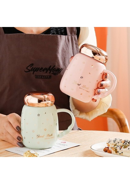 Pembe 450 ml Gypsophila Seramik Kahve Fincanı Yaratıcı Kahvaltı Handgrip Kapaklı Kupa Taşınabilir Çay Su Bardağı Porselen Sofra Noel Hediyesi (Yurt Dışından) modelleri