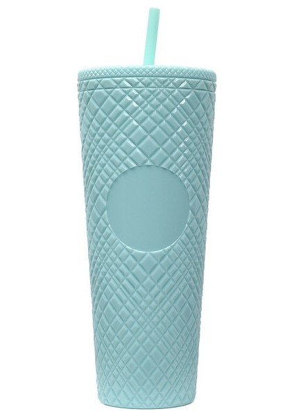 Açık Yeşil - B 710ML - Logo Yok Creative 700ML 710ML 22OZ 24OZ Yeniden Kullanılabilir Çift Duvar Elmas Kafesli Plastik Pipetli Bardak Kahve Kupa Yok Starbks Logosu (Yurt Dışından)