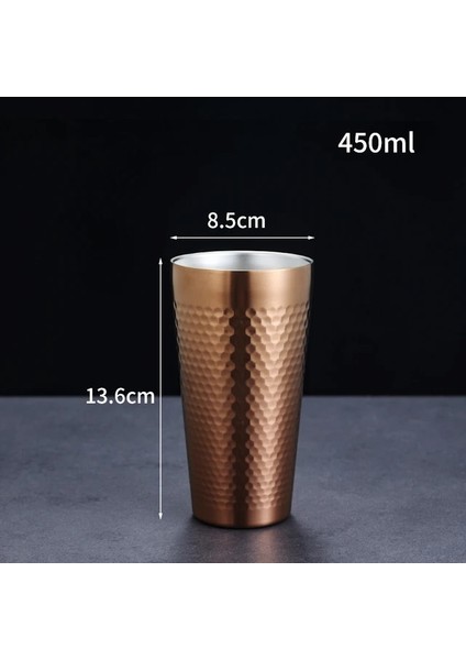 450ML Gül Altın 175-550ML Çift Duvar Paslanmaz Çelik Büyük Bira Çay Kupa Çekiç Doku Soğuk Su Içecekleri Kahve Fincanı Kokteyl Bardakları Mutfak Ev Drinkware (Yurt Dışından)