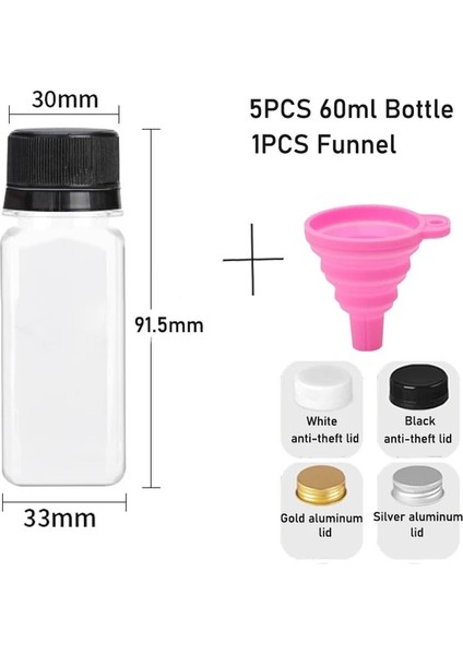60ML Siyah Hırsızlık Önleyici Kapak 5 Adet 60-500ML Şeffaf Boş Plastik Meyve Suyu Şişesi Kapaklı W/huni Tek Kullanımlık Meyve Suyu Içecek Kapları Meyve Suyu Sıkma Smoothie Yapmak Için (Yurt Dışından)