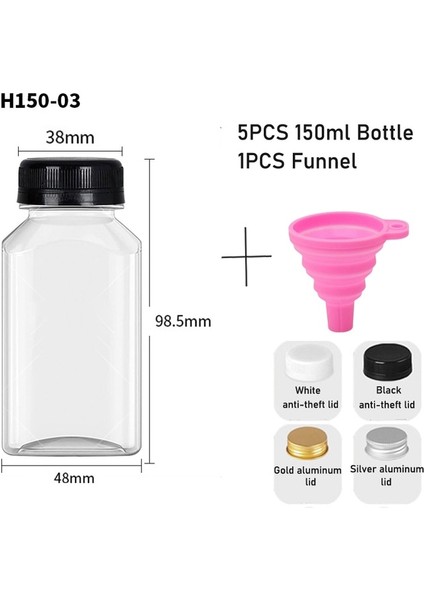 150ML Siyah Hırsızlık Önleyici Kapak 20 Adet 60-300ML Şeffaf Boş Plastik Meyve Suyu Şişesi Kapaklı Tek Kullanımlık Meyve Suyu Içecek Kabı W/huni Meyve Suyu Sıkma Smoothie Yapmak Için (Yurt Dışından)