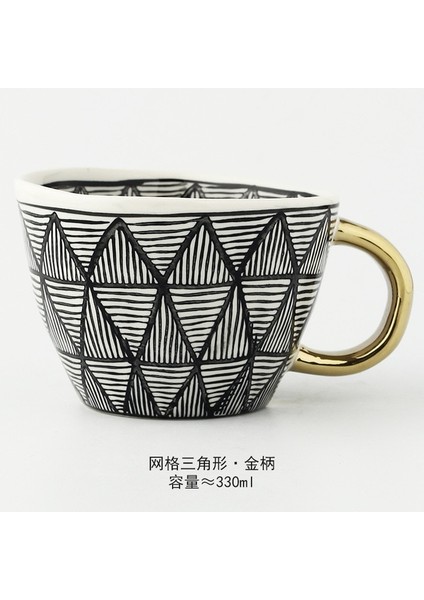 Örgü Üçgen 100-350 ml Iskandinav Lüks Kupa Altın Saplı Geniş Ağızlı El Boyalı Geometrik Seramik El Yapımı Düzensiz Bardak Süt Çay Yulaf Ezmesi Kahve Kupa (Yurt Dışından)