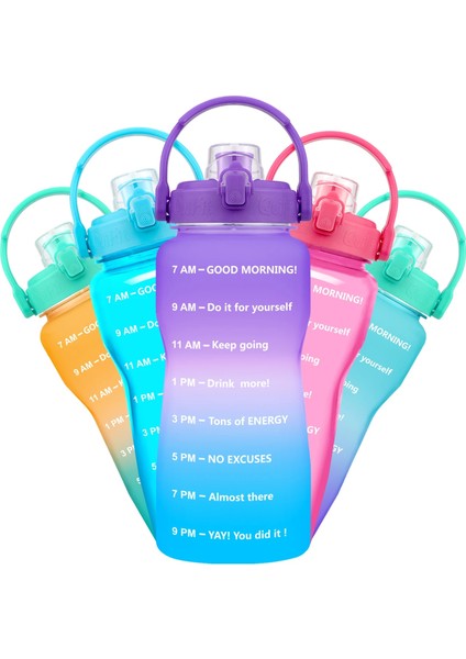 Yeşil-Pembe 2.0l Buildlife 2l 3.8l Tritan Galon Su Şişesi Flip-Flop Motivasyon Zaman Işaretli Bpa Içermez Büyük Kapasiteli Sızdırmaz Saman Yok (Yurt Dışından)
