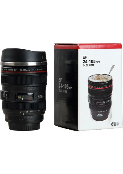 Siyah 01 Kutu ile 301-400ML Paslanmaz Çelik Kamera EF24-105MM Kahve Lens Kupa Beyaz Siyah Kahve Kupaları Yaratıcı Hediye Kahve Fincanları Canecas Tazas Vaso Caf (Yurt Dışından) modelleri