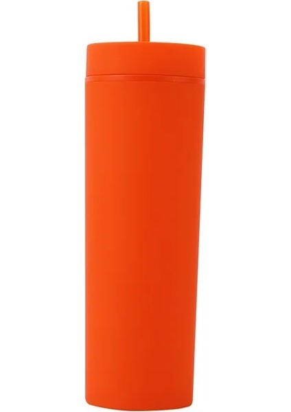 Kırmızı 16OZ Çift Duvar Sıska Bardak Plastik Dövme Su Şişesi Mat Bitmiş 16OZ Düz Bardak Yalıtımlı Bardak Kahve Kamışlı Kupa (Yurt Dışından)