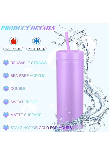 Kırmızı 16OZ Çift Duvar Sıska Bardak Plastik Dövme Su Şişesi Mat Bitmiş 16OZ Düz Bardak Yalıtımlı Bardak Kahve Kamışlı Kupa (Yurt Dışından)