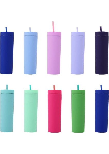 Kırmızı 16OZ Çift Duvar Sıska Bardak Plastik Dövme Su Şişesi Mat Bitmiş 16OZ Düz Bardak Yalıtımlı Bardak Kahve Kamışlı Kupa (Yurt Dışından)