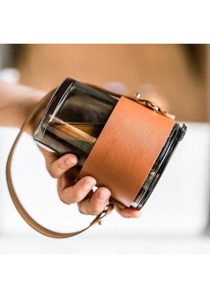 2 Adet 450ML 450ML Kahve Gözlük Kapaklı Bardak Saman Isıya Dayanıklı Deri Kapak Cam Kupa Su Bardağı Çay Şarap Drinkware Gözlük Tumbler (Yurt Dışından)