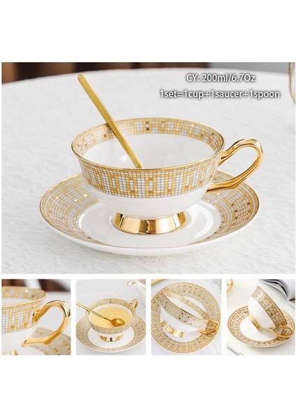 Kraliyet Sarayı 200 ml Avrupa Asil Kemik Çini Kahve Fincanı Tabağı Kaşık Seti 200 ml Lüks Seramik Kupa Üst Sınıf Porselen Çay Bardağı Cafe Parti Drinkware (Yurt Dışından)