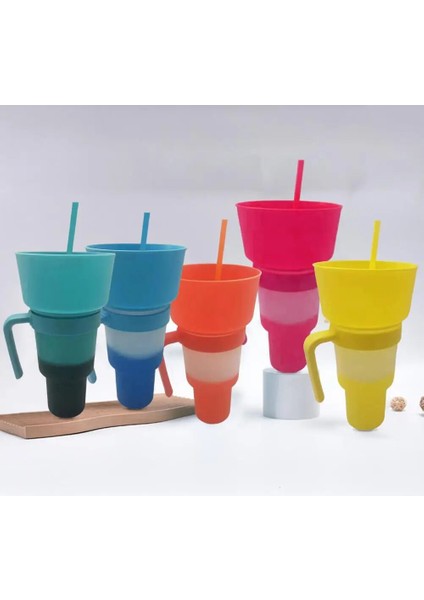 Mavi 1000ML Stadyum Bardak Saman Saplı Renk Değiştiren Büyük Gıda Sınıfı Plastik Üst Kase Patlamış Mısır Aperatif Içecek Damlatmaz Bardak (Yurt Dışından)