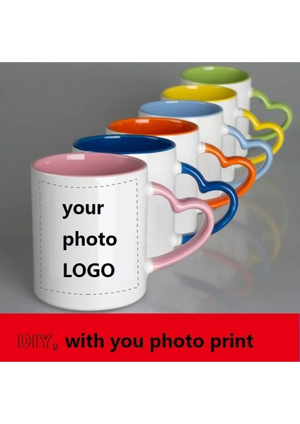 White-1 350 ml Seramik Kupa Dıy Fotoğraf Kalp Şekli Farklı Renk Seçimi Fincan Içinde Kolu Özelleştirilmiş Resimler Logo Adı Metin Yaratıcı Kesim Hediyeler (Yurt Dışından)