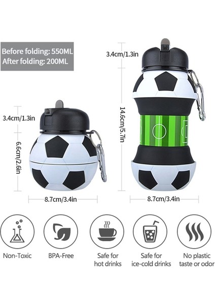 Stil 1 550ML 550ML Katlanabilir Futbol Çocuk Su Şişeleri Taşınabilir Spor Su Şişesi Futbol Futbol Topu Şekilli Su Şişesi Silikon Bardak (Yurt Dışından)