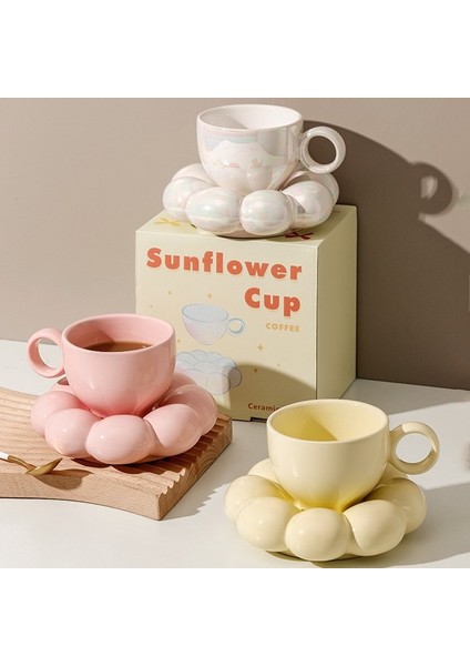 Gümüş Folyo Beyaz 200ML 200ML Seramik Kupa Sevimli Bulut Dekoratif Tabak Kahve Fincanı Seti Yaratıcı Seramik Bardak Hediye Kutusu Modern Oturma Odası Ev Dekorasyonu (Yurt Dışından)