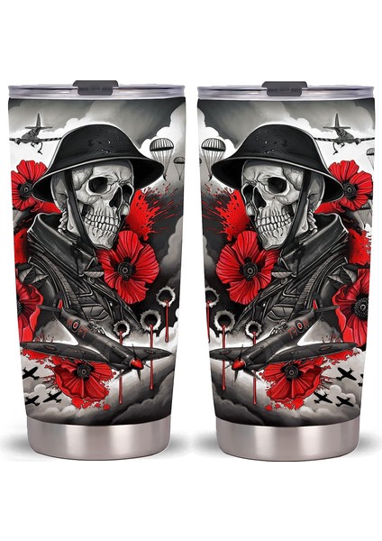 14 20OZ Kafatası Çiçek Sanat Tumbler Kapaklı Bardak, Paslanmaz Çelik Çift Duvar Vakum Termos Yalıtımlı Seyahat Kahve Kupa Gençler Için Hediye (Yurt Dışından)