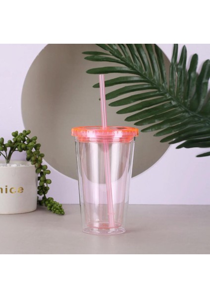 Mavi 450ML Sevimli Su Şişesi Kahve Suyu Süt-Çay Kawaii Plastik Soğuk Bardaklar Kapaklı Saman Taşınabilir Yeniden Kullanılabilir Içme Suyu Şişesi (Yurt Dışından)