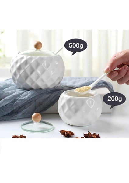 K Seramik Baharat Pot Mutfak Malzemeleri Kutusu Ev Kombinasyonu Mutfak Malzemeleri Şişe Yağ Tuz Potu, Bambu Tabanlı 3 Takım (Yurt Dışından)