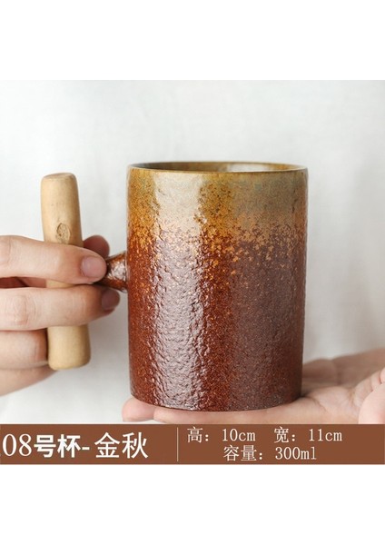 008 Jq Ahşap Saplı Iskandinav Tarzı Asılı Kulak Seramik Kahve Fincanı Pas Sır Kaba Çömlek Çay Kupa Yaratıcı Su Bardağı Yaldızlı Çift Kahve Kupa (Yurt Dışından)