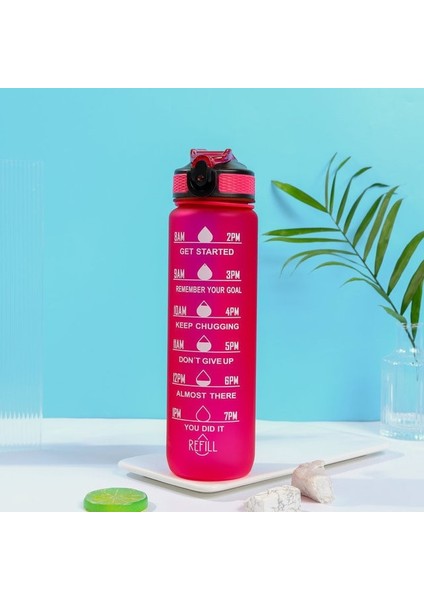 Gül 1.0l 1 Litre Su Pipetli Şişe Plastik Buzlu Bardak Zaman Işaretleyici ile Kızlar Için Kawaii Taşınabilir Seyahat Açık Spor Fitness Bardak (Yurt Dışından)
