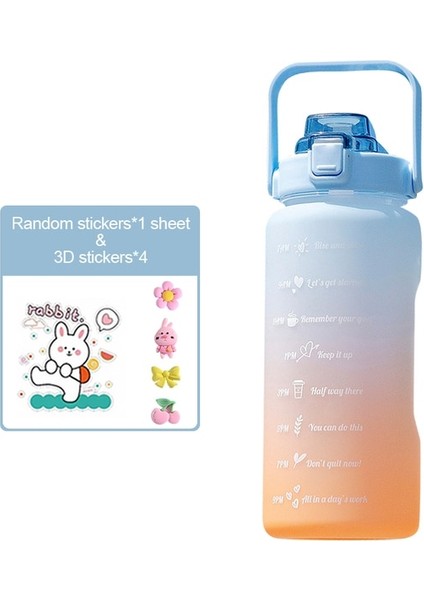 Mavi Resimde Görüldüğü Gibi Su Şişesi 2 Litre Büyük Kapasiteli Çıkartmalar Içme Şişesi Açık Hava Sporları Sızdırmaz Buzlu Bardak Zaman Işaretleyicili Drinkware (Yurt Dışından)