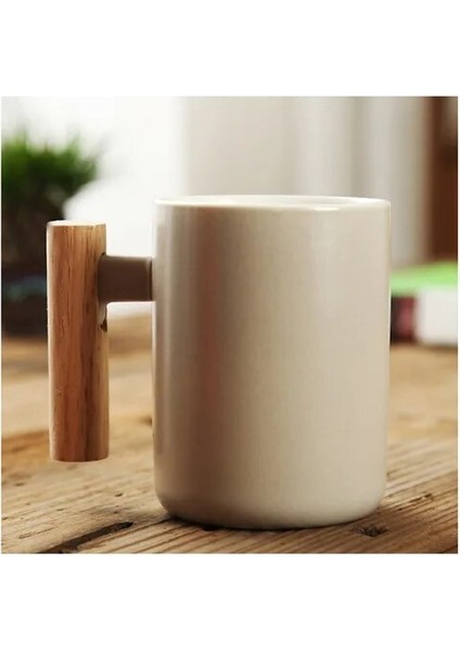 04 301-400 ml Iskandinav Ahşap Saplı Seramik Porselen Kupa Kahve Fincanları Edebi Su Çay Bardağı Süt Kupa Kahve Fincanı Drinkware Coffeeware Teaware (Yurt Dışından)