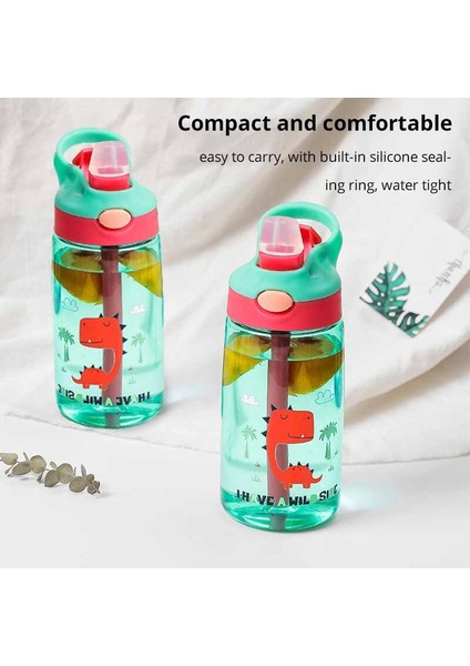 Yeşil Çocuklar Için Taşınabilir Su Şişesi 480 ml Çocuklar Su Şişeleri Yaratıcı Güzel Karikatür Bebek Pipetli Bardak Sızdırmaz Su Şişesi (Yurt Dışından) modelleri
