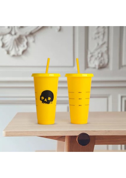 Sarı 710 ml Saman Bardak Saman Kapaklı Su Bardağı Renk Değişikliği Su Kupa Tumbler Plastik Bardak Içme Bardağı Vaso Con Tapa Y Pajita (Yurt Dışından)