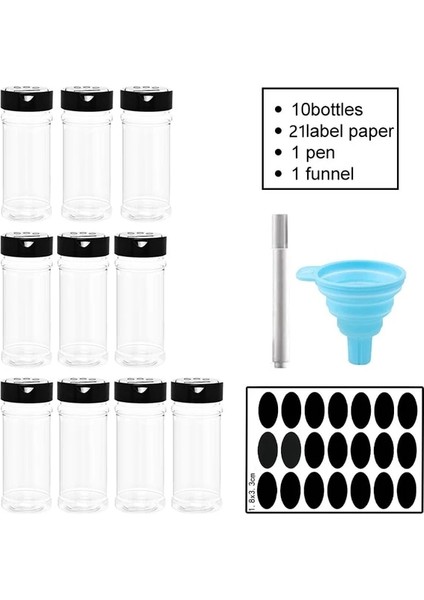 B 250 ml x 10 Adet Setleri 5/10/15/20 Adet Baharat Kavanozları Etiketli Plastik Şeffaf Baharat Şişesi Kapları Baharat Biber Tuz Cocina Mutfak Baharat Kavanoz (Yurt Dışından)