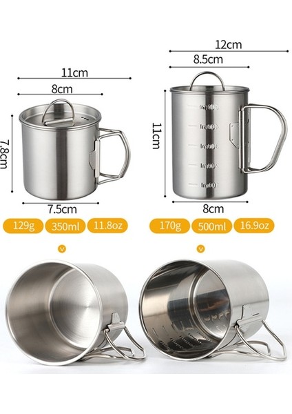 Açık Gri 350ML 11.8 Oz Taşınabilir Paslanmaz Çelik Bira Kahve Fincanı Kapaklı Süt Kupa 500ML Su Içme Katlanabilir Kamp Açık Drinkware Erkekler Hediye (Yurt Dışından)