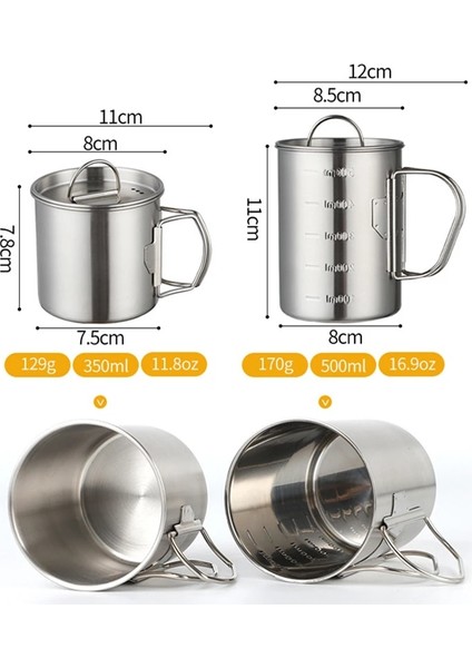 Açık Gri 350ML 11.8 Oz Taşınabilir Paslanmaz Çelik Bira Kahve Fincanı Kapaklı Süt Kupa 500ML Su Içme Katlanabilir Kamp Açık Drinkware Erkekler Hediye (Yurt Dışından)