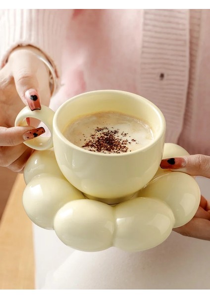 Stylea-Sliver 301-400 ml 2 Adet/takım Seramik Kahve Kupalar Iskandinav Fincan Ayçiçeği Tabağı ile Süt Çay Bardağı Tepsi ile Doğum Günü Yeni Yıl Hediyeleri Masa Dekorasyonu (Yurt Dışından) modelleri