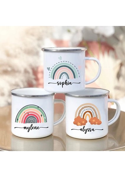-A015WH-83 360ML Kamp Ateşi Kupa Gökkuşağı Rustik Doğum Günü Yılbaşı Hediyeleri Kişiselleştirilmiş Emaye Kupa Çocuk Kadınlar Için Arkadaş Camper Özel Bardaklar Gökkuşağı Kupa (Yurt Dışından)